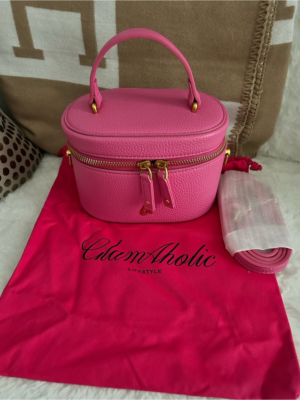 GlamAholic Pink Pebbled Leather Mini Vanity Bag with Top Handle